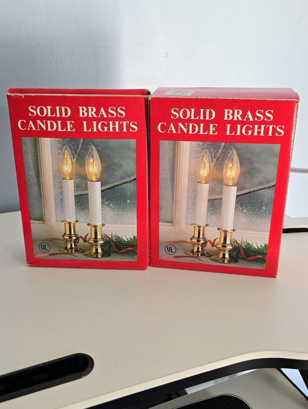 2 Boxes of Vintage A.M.C. Solid Brass Candle Lights Set of 2 In Each Box READ
